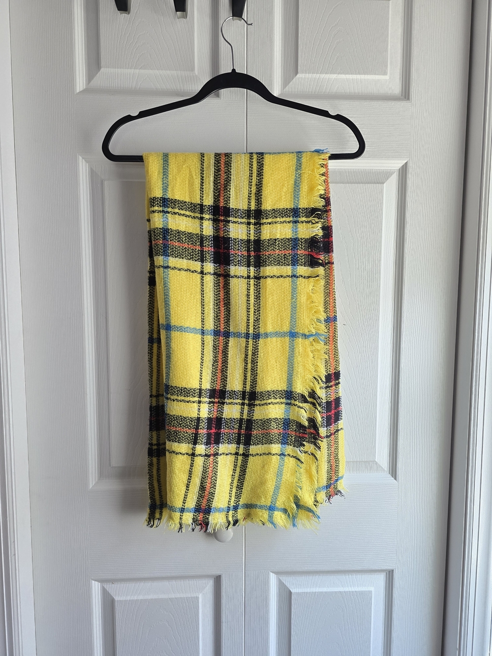 Yellow Plaid Fringe Scarf Length 50in Width 47in